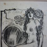 Foxing conservation treatment pen and ink drawing