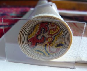 Close up of scroll on shelf